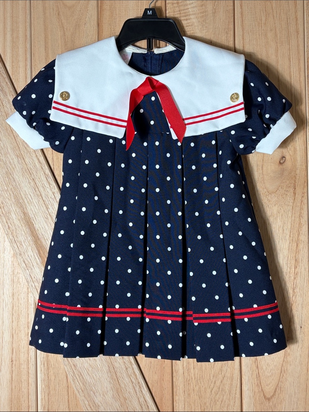 Vintage Rose Cottage Girls 4 Navy Polka Dot Sailor Dress Nautical USA Made